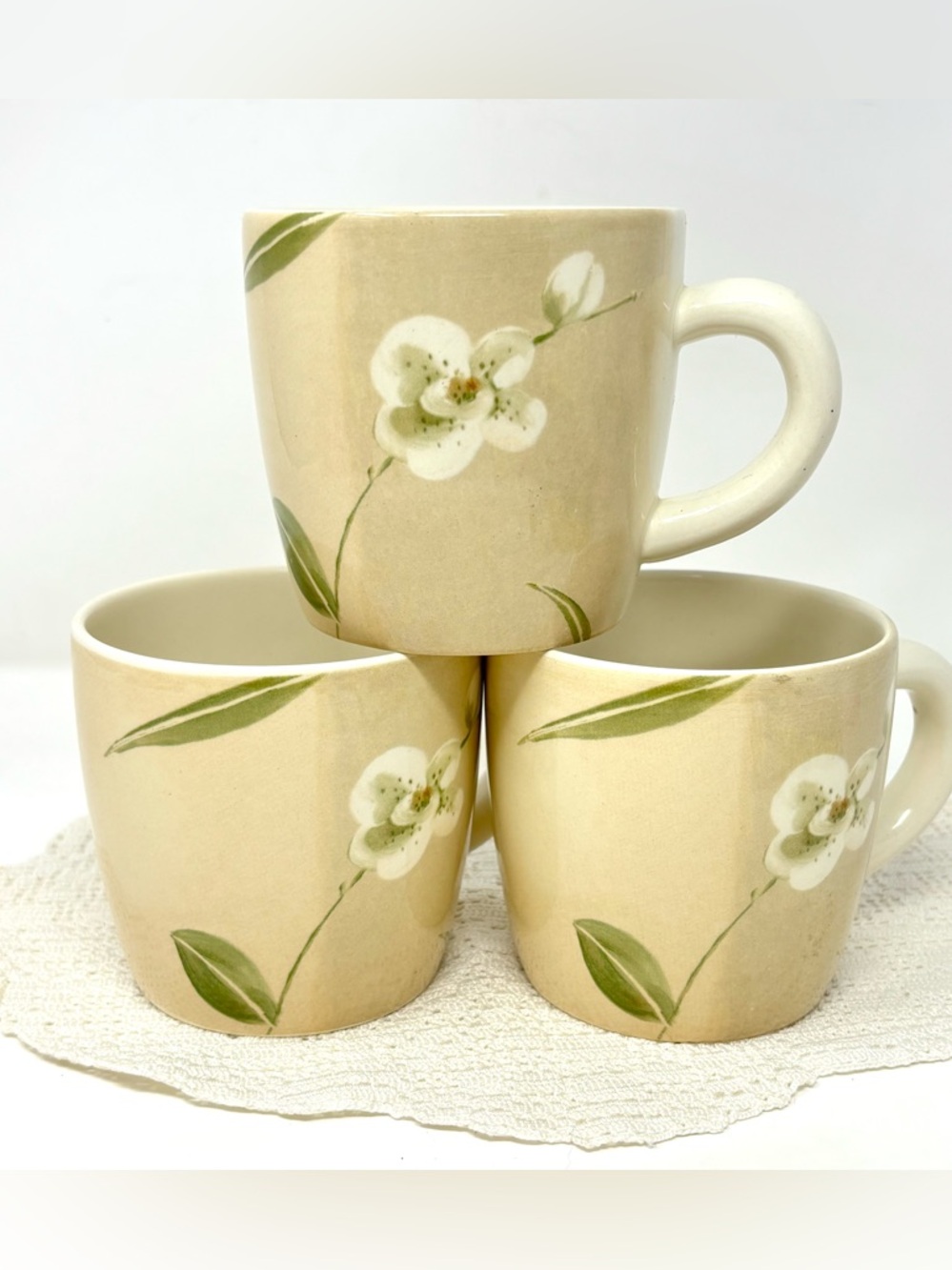 Crate & Barrel Orchid Royal Stafford Made In England Three Coffee Mugs Tea Cups